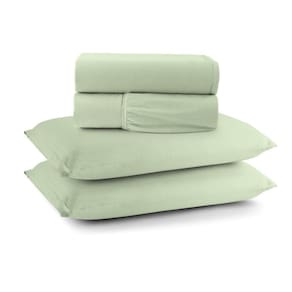 Jogo Cama Lençol Casa Scarpa Sonnet King Malha Lisa Algodão Macio 4 Peças - Verde Claro