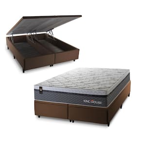 Conjunto Box Baú Benton Cinza 193x203x78 c/ Molas Ensacadas