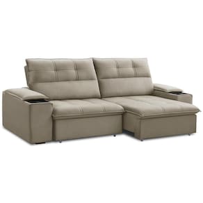 Sofá Retrátil Reclinável 3 Lugares Sala De Estar 245cm Merida F04 Veludo Marrom Claro - Lyam Decor