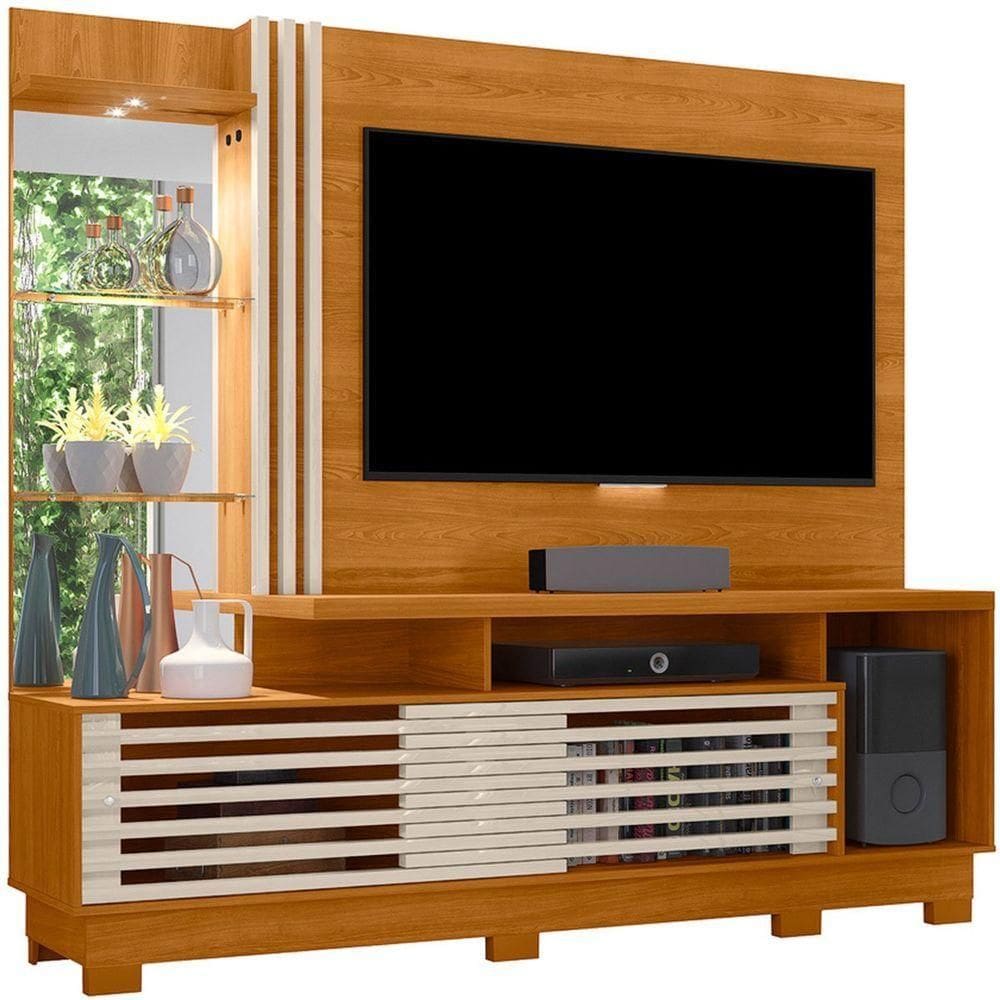 Estante Home Theater C/ Pés Para Tv 60 Polegadas Paula Cinamomo/off White