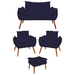 Kit 02 Poltronas + Namoradeira + Puff Opala Balaqui Decor Azul Marinho