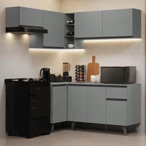 Armário De Cozinha Completa De Canto 325cm Nice Madesa 06 Cinza