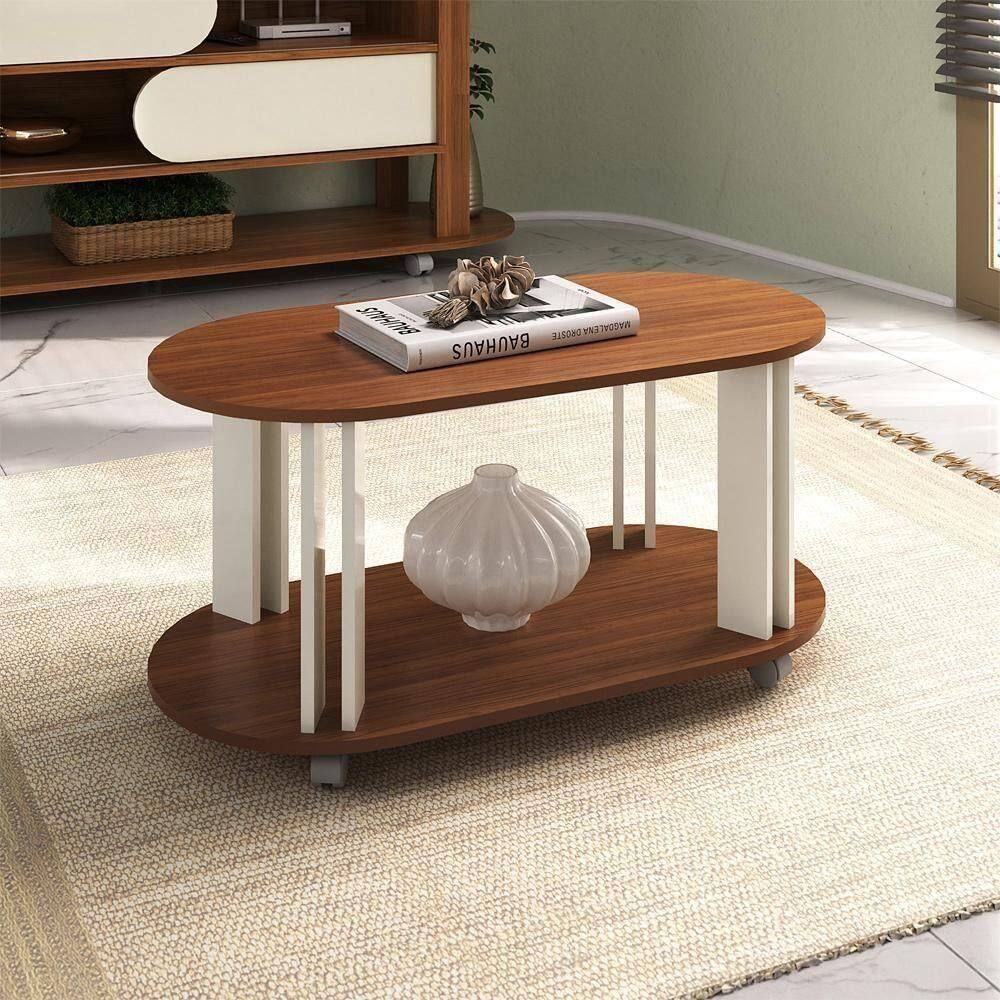 Mesa De Centro Mdf Sala De Estar 91 Cm 4619 Cedro Off White Arly