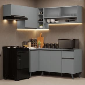 Armário De Cozinha Completa De Canto 325cm Nice Madesa 03 Cinza