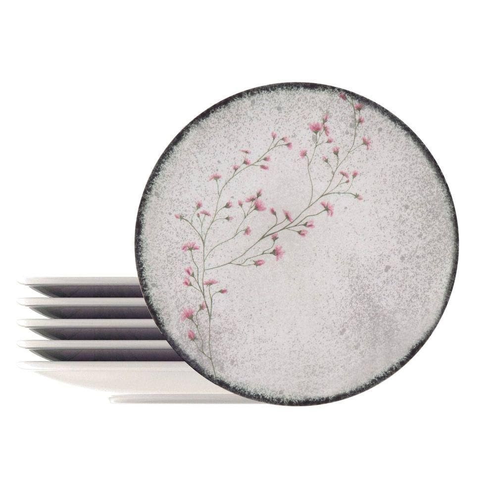 Kit Prato Raso Tramontina Floralis Em Porcelana Decorada 25 Cm 6 Peças Tramontina