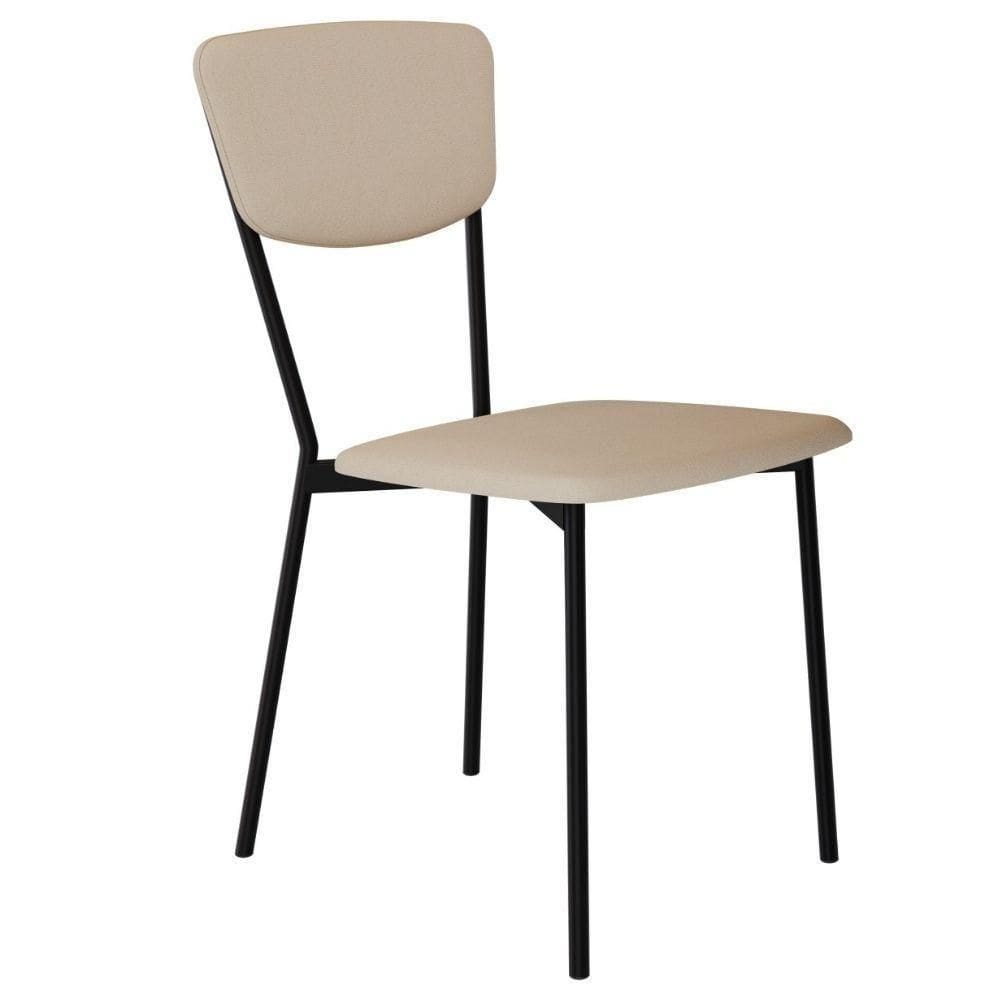 Cadeira Estofada Para Sala De Jantar Village Preto C01 Linho Areia - Lyam Decor