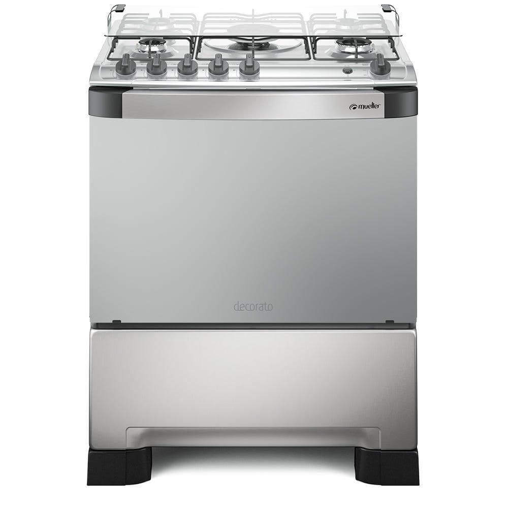 Fogão Mueller 5 Bocas Decorato Inox Com Tripla Chama Inox Bivolt
