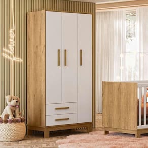 Guarda Roupa 3 Portas 2 Gavetas Que Encanto Slim Freijo Toque Branco Acetinado