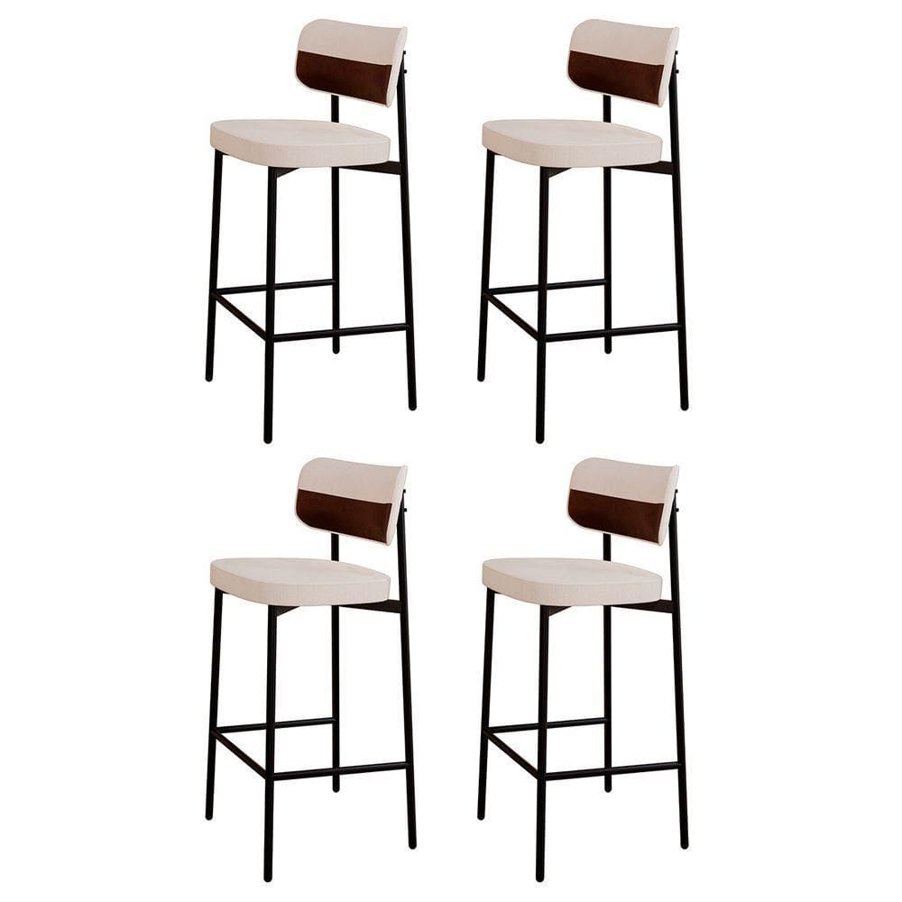 Banqueta Alta Bar Estofada Kit 4 Ella M25 Linho Palha-whisky - Mpozenato