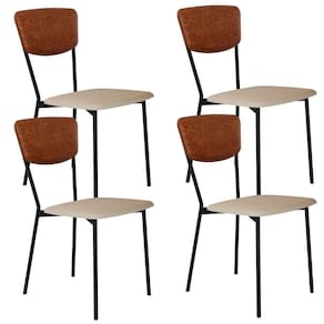 Kit 04 Cadeira Para Sala De Jantar Village Preto C01 Linho Areia Courino Caramelo - Lyam Decor