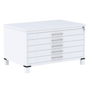 Mapoteca 5 Gavetas Pandin 120 Cm (larg) Inmetro Tampo Mdp Cinza Estrutura E Gavetas Em Aço Branco