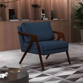 Poltrona Mona Monique Luxo Base Madeira Maciça Castanho Veludo Azul