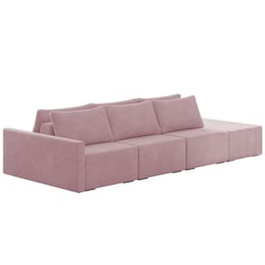 Sofá Ilha Modular Com Puff Para Sala Living 312cm Georgia K04 Veludo Rosê - Mpozenato