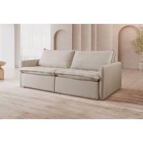 Sofá Retrátil Cama Califórnia Para Sala 220 Cm linho Nude