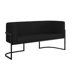 Sofá 2 Lugares Base Metal Preta Reforçada Recepção Corino Preto