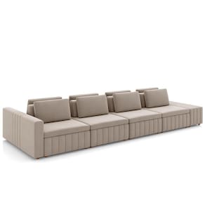 Sofá Ilha E Puff Sala Living 505cm Siesta M22 Veludo Bege - Mpozenato