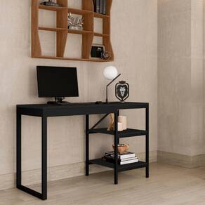 Home Office Slim Preto 5 Gavetas com Espaço para Trabalho