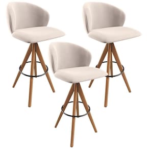 Kit 03 Banquetas Alta Bar Cozinha Sala De Jantar Bar Mia L02 Suede Bege - Lyam Decor