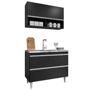 Armário De Cozinha Com Nichos Cp01 Com Pia 100cm Z34 Preto - Mpozenato