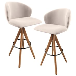 Kit 02 Banquetas Alta Bar Cozinha Sala De Jantar Bar Mia L02 Suede Bege - Lyam Decor