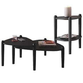 Kit 02 Mesas De Centro E 01 Mesa Lateral Pés Madeira Trium A03 Nero Preto - Lyam Decor