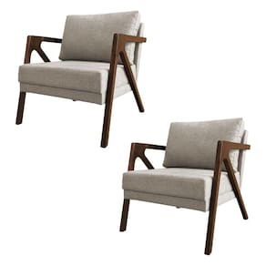 Kit 2 Poltronas Mona Monique Luxo Base Madeira Maciça Mel Linho Bege