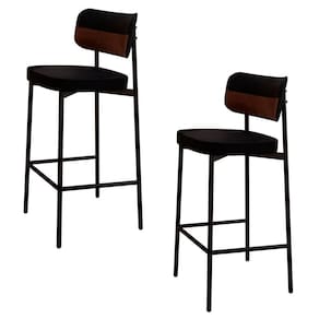 Banqueta Alta Bar Estofada Kit 2 Ella M25 Linho Preto/whisky - Mpozenato