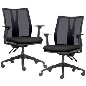 Kit 2 Cadeiras De Escritório Giratória Diretor Flow F02 Base Preta Crepe Preto - Lyam Decor