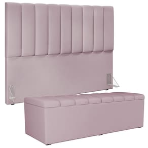Kit Cabeceira Cama Box Casal King 195cm Com Calçadeira Baú Dália W01 Suede Rosê - Lyam