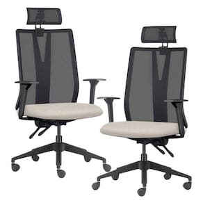 Kit 2 Cadeiras Escritório Giratória Presidente Flow F02 Base Preta Linho Bege Claro - Lyam Decor