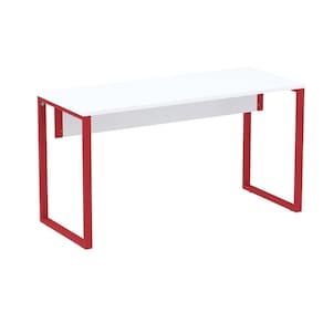 Mesa Escritório P25 Tub Pandin 150 Cm (larg) X 70 Cm (prof) Tampo Mdp Branco Pé Aço Tubular Vermelho