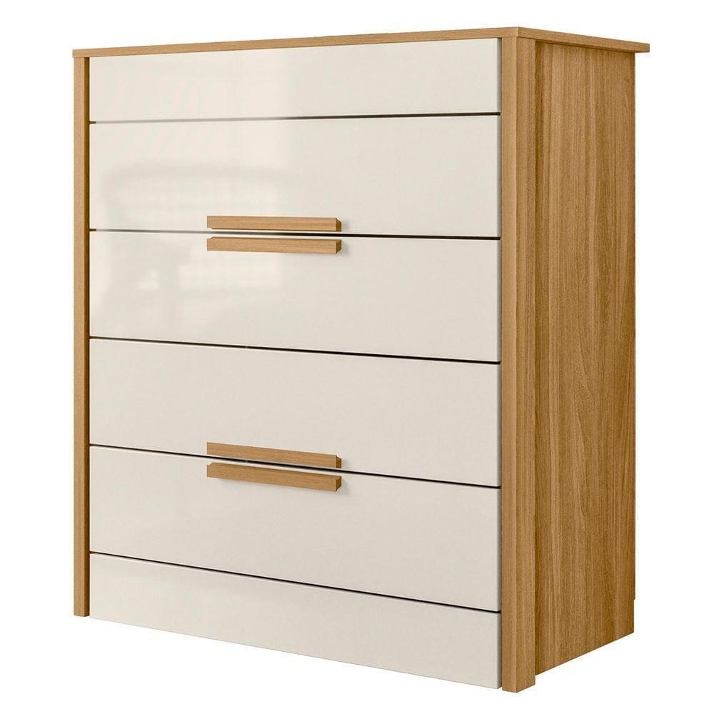 Cômoda Para Quarto 4 Gavetas 86cm Pavia M07 Freijó-off White - Mpozenato