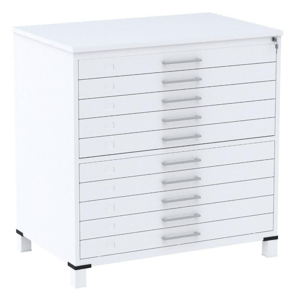 Mapoteca 10 Gavetas Pandin 120 Cm (larg) Inmetro Tampo Mdp Cinza Estrutura E Gavetas Em Aço Branco