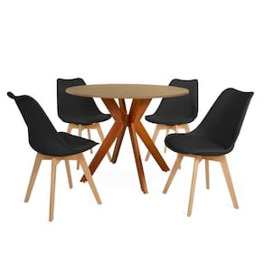 Conjunto Mesa De Jantar Redonda Marci 4 Cadeiras Leda -Preto