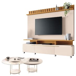 Estante Home Theater Artís Off White Cinamomo e Kit Mesa de centro Sky Off White - HB Móveis