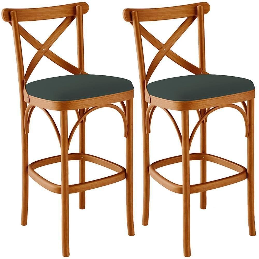 Kit 02 Banquetas Altas Cozinha Bancada Bar Sala Jantar Estofada ávila L02 Suede Verde Musgo - Lyam