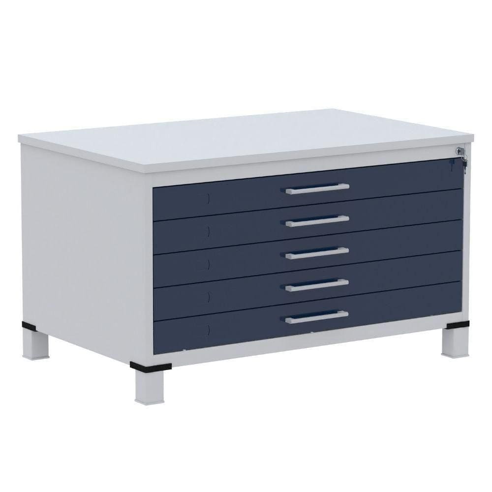 Mapoteca 5 Gavetas Pandin 120 Cm (larg) Inmetro Tampo Mdp Cinza Estrutura Aço Cinza Gavetas Azul