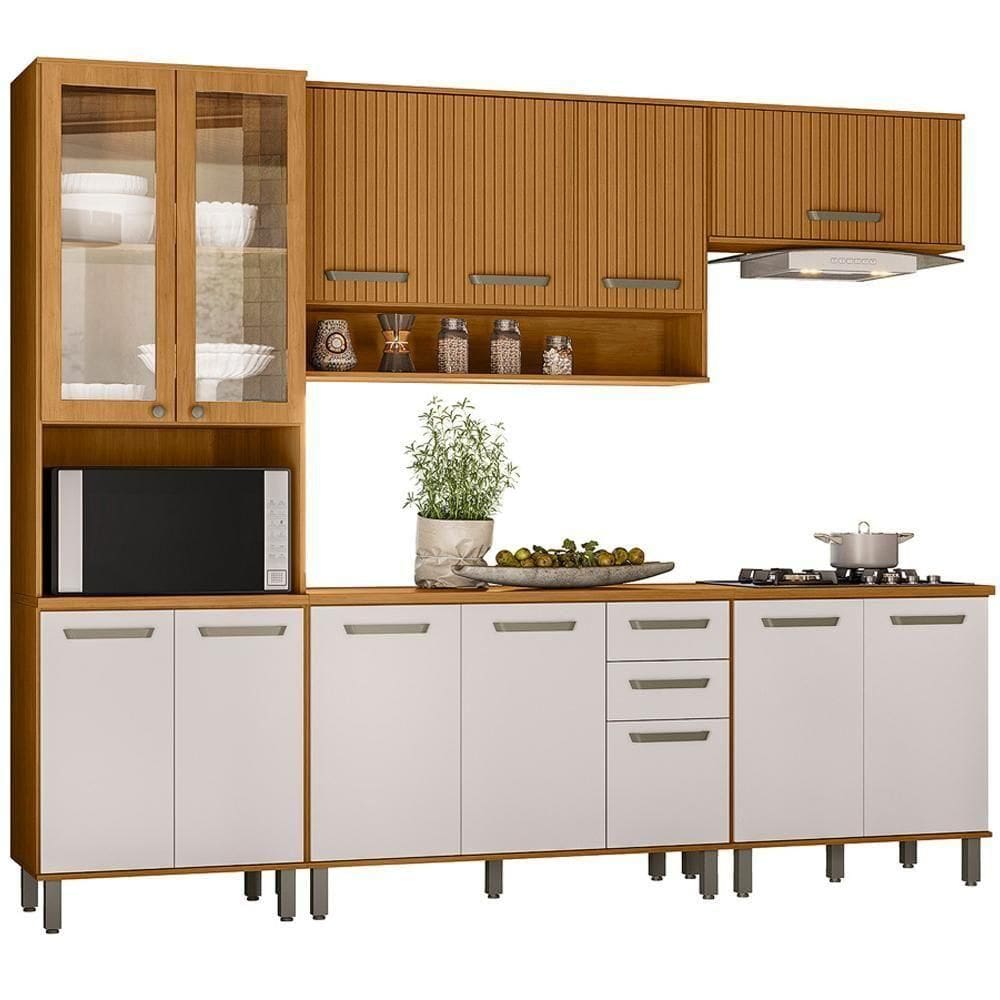 Cozinha Modulada 6 Peças 270 Cm Cria Pln Freijo Ripado Off White Freijo Ripado Off White