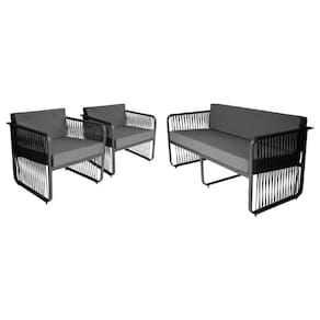 Conjunto 2 Poltronas E Namoradeira Corda Náutica Santiago Preto-cinza