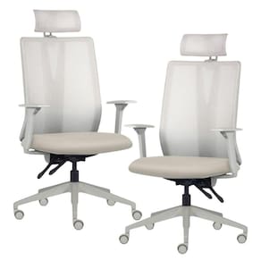 Kit 2 Cadeiras Escritório Giratória Presidente Flow F02 Base Cinza Sintético Bege - Lyam Decor