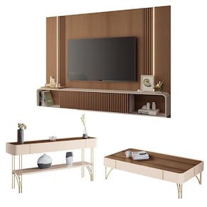 Conjunto Home Com led Aparador E Mesa De Centro Rennes Mdf/mdp Off White/castanho G26 - Gran Belo