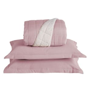 Kit Cobre Leito Colcha Capri Casal Dupla Face 3 Peças Rosê 100% Poliéster