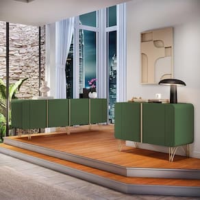 Conjunto Buffets Sala De Estar Bambino/virginia Mdp/mdf Pés Em Aço Verde Pistache G26 - Gran Belo