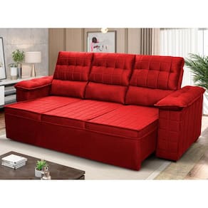 Sofá Retrátil Reclinável 4 lugares com molas 2,30m Quantum Suede Velut Vermelho - King House