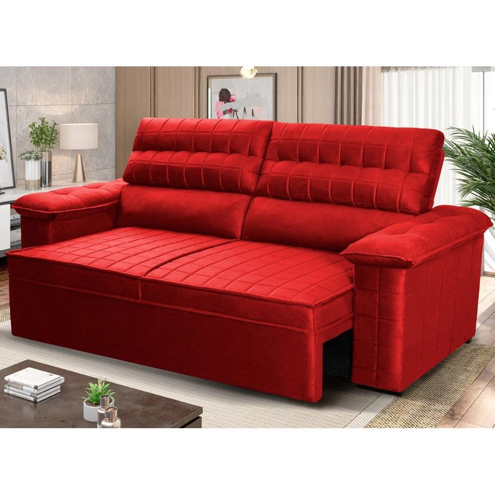 Sofá Retrátil Reclinável 2 lugares com molas 1,80m Quantum Suede Velut Vermelho - King House