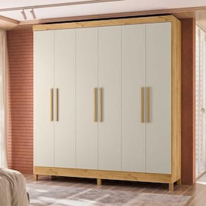 Guarda Roupa 6 Portas Gavetas Luna Freijo Toque Off White Brilho