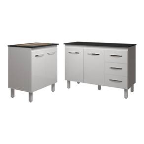 Balcão Para Cooktop 4 Bocas Fran Branco E Armário Bruna 118 Cm Cozinha Gabinete Branco Com Tampo Tampão Preto