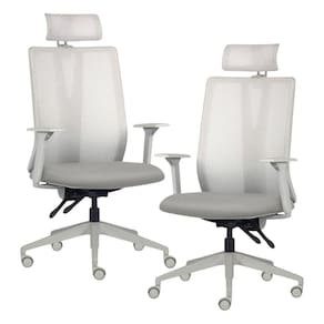 Kit 2 Cadeiras Escritório Giratória Presidente Flow F02 Base Cinza Crepe Cinza - Lyam Decor