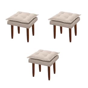 Kit 03 Puff Maria Para Sala De Tv E Estar Quarto Confortável Suede Bege Mabe Magazine