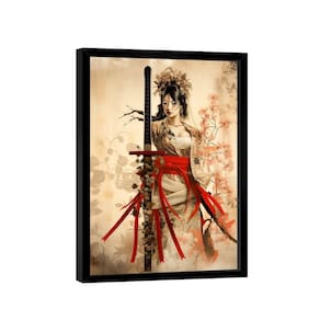 Quadro Decorativo Gueixa Bege 118x78 Moldura Preta